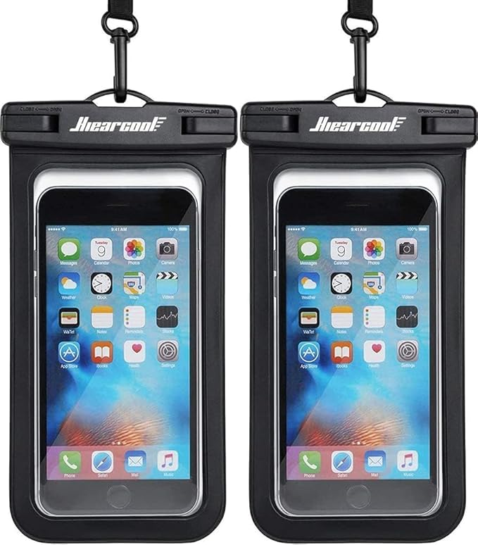 Hiearcool Waterproof Phone Pouch, Universal Case Compatible for iPhone 17 16 15 14 13 Pro Max Plus Up to 8.3", IPX8 Beach Travel Essentials-Black-2 Pack-StrideForce Fitness
