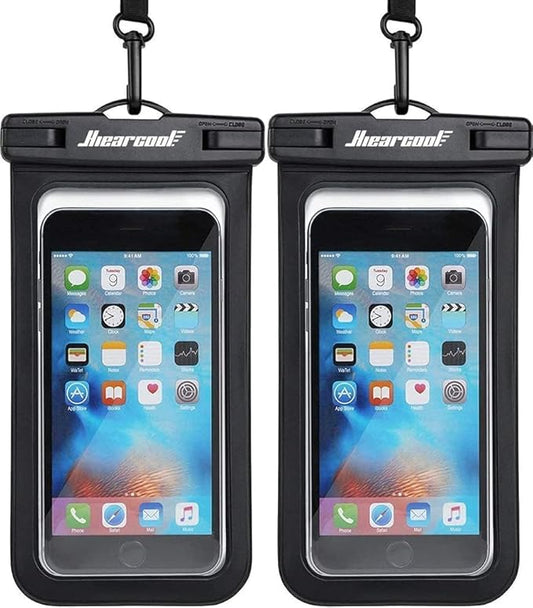 Hiearcool Waterproof Phone Pouch, Universal Case Compatible for iPhone 17 16 15 14 13 Pro Max Plus Up to 8.3", IPX8 Beach Travel Essentials-Black-2 Pack-StrideForce Fitness