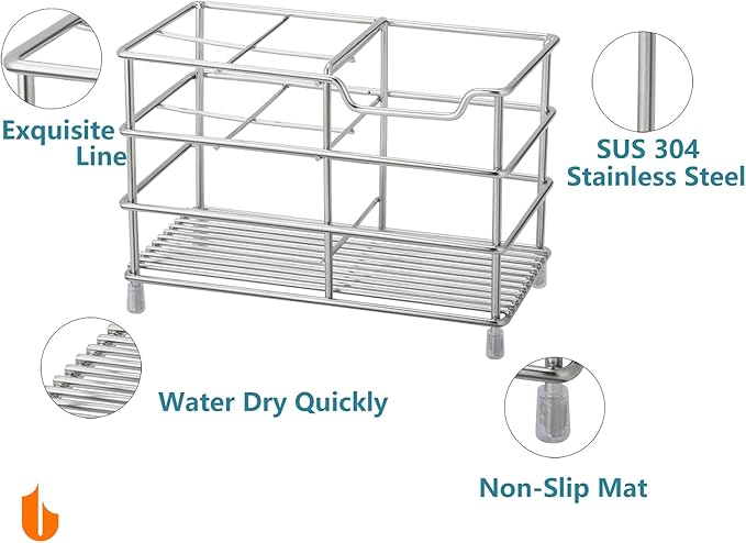 Urbanstrive 304 Stainless Steel Bathroom Toothbrush Holder Toothpaste Holder Stand Bathroom Accessories Organizer (Silver, Large)