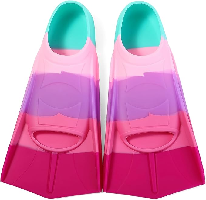 Kids Swim Fins,Short Kids Fins Youth Swimming Flippers for Lap Swimming Training for Children Girls Boys Beginners-StrideForce Fitness