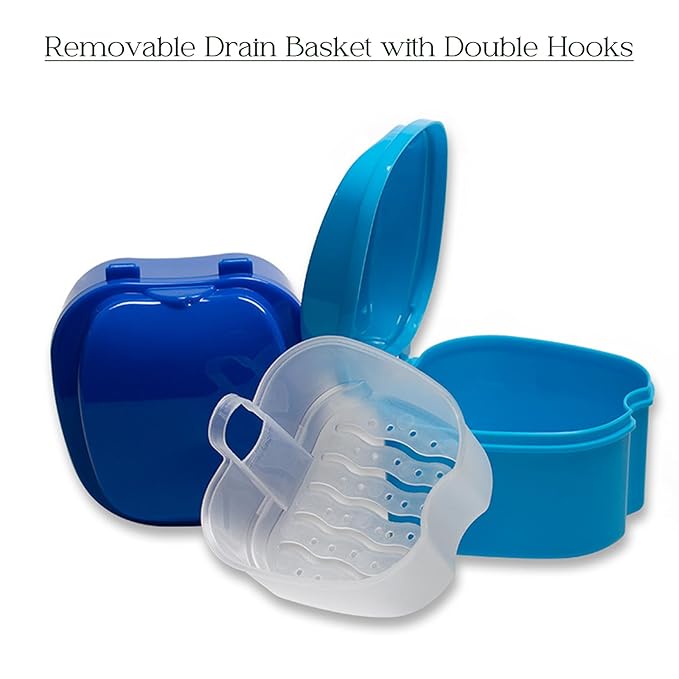 5PCS Denture Bath Case Cup Kit Denture Brush Kit Denture Cleaning Tools with 3 Denture Brushes and 2 Denture Storage Cases with Strainer Basket and Lid, Black and White