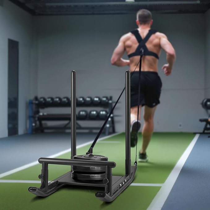 VEVOR Weight Sled, Steel Power Sled, Fitness Strength Training Sleds for Athletic Exercise Speed Improvement, Workout Fitness Equipment with Handle, Compatible with 1/2 in Weight Plates, Black-StrideForce Fitness