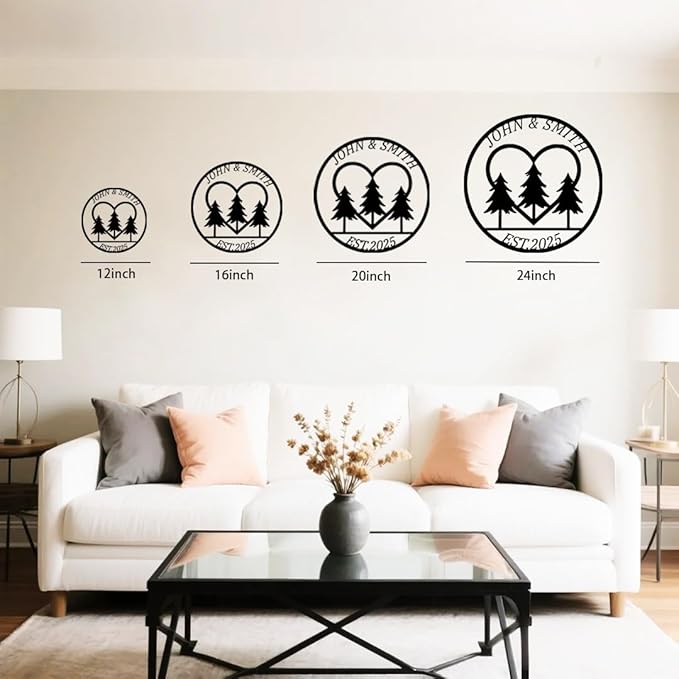 Custom Metal Sign with Pine Trees | Personalized Couple Love Metal Signs | Wedding Gift | Indoor Decor Gift for Women, Men, Wife, Parents, Couple-StrideForce Fitness