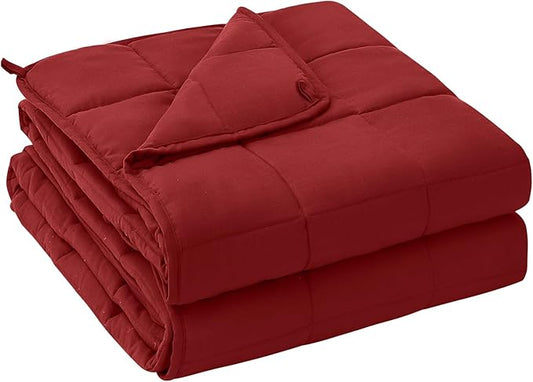 yescool Weighted Blanket for Adults (15 lbs, 60" x 80", Red) Cooling Heavy Blanket for Sleeping Perfect for 140-160 lbs, Queen Size Breathable Blanket with Premium Glass Bead, Machine Washable-StrideForce Fitness