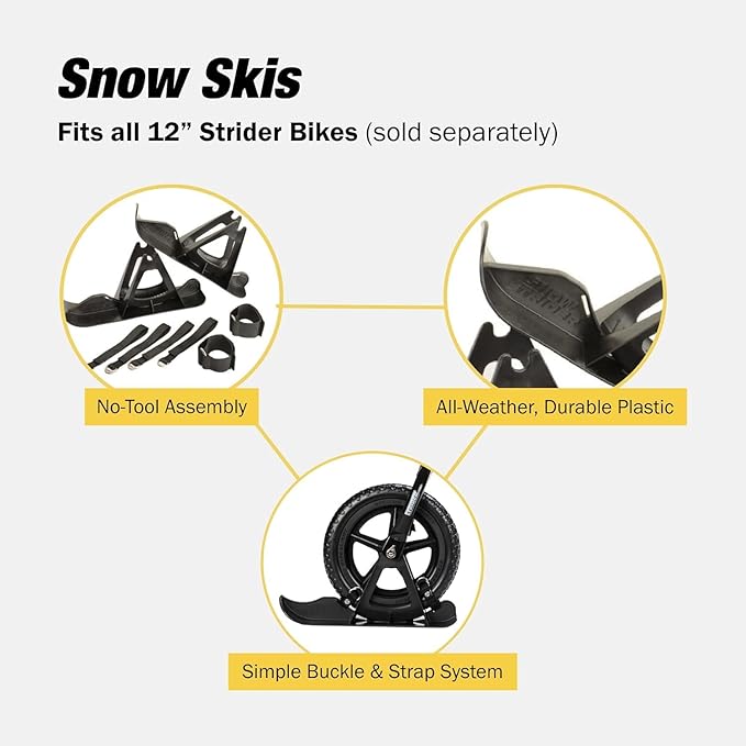 Strider 12??Snow Skis Set - Transform Balance Bike into Sled - Fits All Our 12??Balance Bikes - For Kids 1 to 4 Years - Tool-Free Assembly-StrideForce Fitness