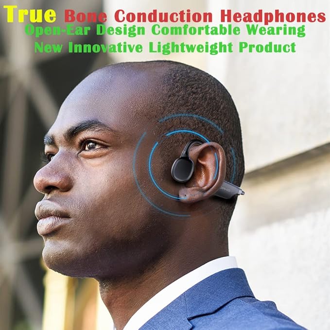 IHAO True Bone Conduction Headphones Open Ear Headset Able to be a MP3 Player with Micro Disk Stereo Bluetooth Earphone for Driving Bicycling Running Skiing-StrideForce Fitness