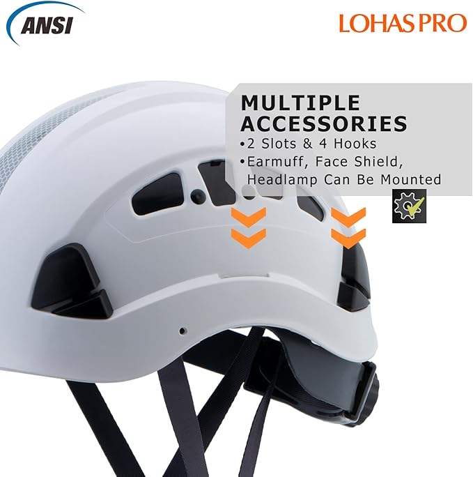 Hard Hats Construction Safety Helmet ANSI Z89.1 Approved OSHA Hardhat, LOHASPRO Vented Men Worker White Hard Hat with Chin Strap Tree Climbing Rescue Arborist Helmet (P1 White)-StrideForce Fitness