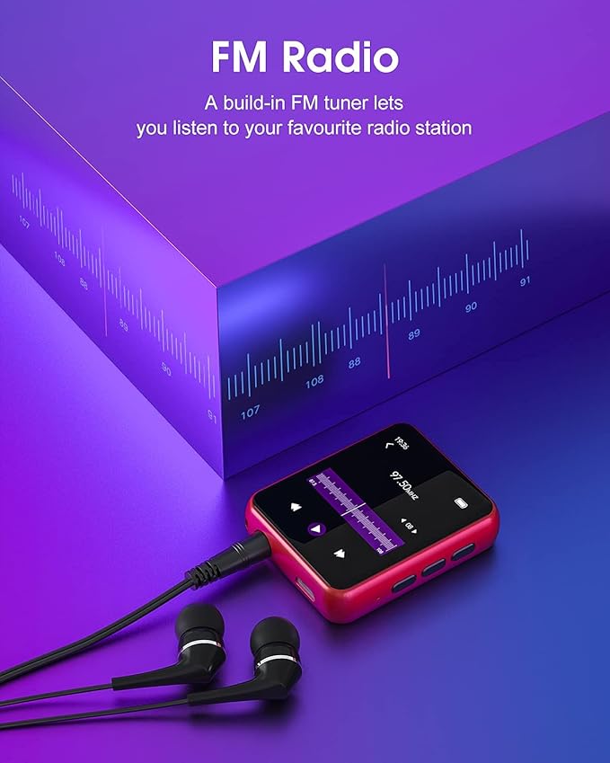 MP3 Player Bluetooth 5.3 Full Touch Screen Color Screen Mini MP3 Player, HiFi Lossless Music Player with Speakers, FM Radio, Recording, Support up to 128GB (red)-StrideForce Fitness