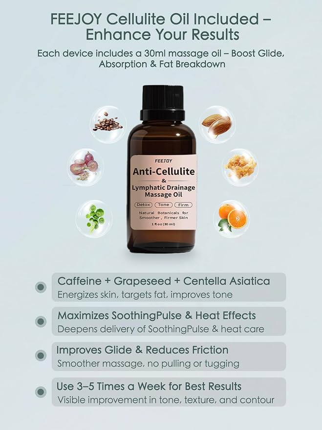 Lymphatic Drainage Massager & Massage Tool with Cellulite Oil, Body Sculpting Machine & Fascia Blaster for Cellulite with Microcurrent, Light, Heat & Vibration, for Legs, Arms & Belly-StrideForce Fitness