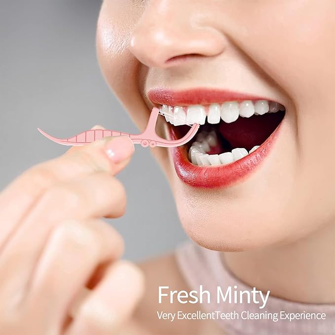 Holy rose Dual-Line Dental Floss Picks - Pink Flossers 300 Count,End with Toothpick - Mint Flavored for Oral Cleaning & Fresh Breath-and Ideal for Daily Teeth Care