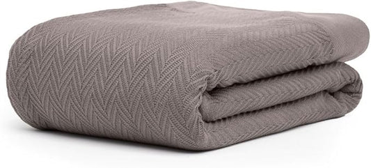 100% Cotton Herringbone Blankets, 90"X90" Queen, Throw Blanket for Bed All Season Cotton Blanket, Cozy Blanket,Throws & Bed Blanket, Throw Blanket for Couch, Modern Home Decor -Charcoal Grey-StrideForce Fitness