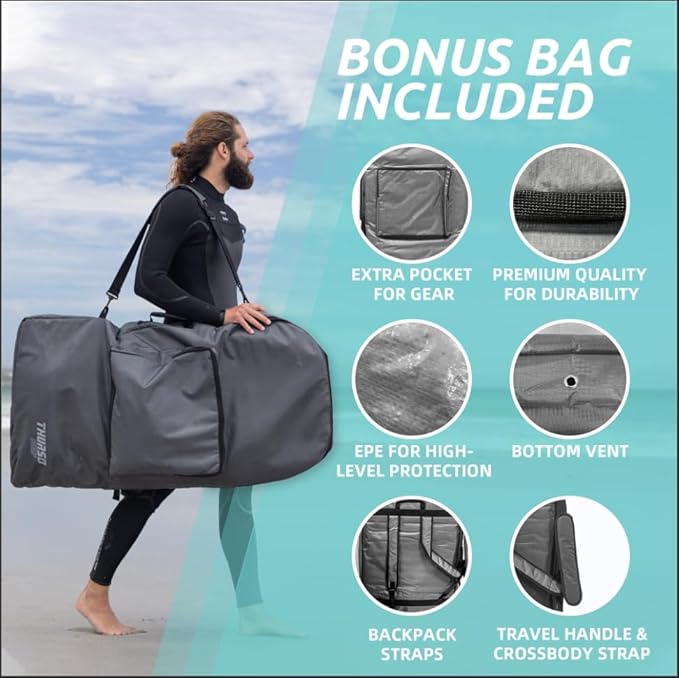 THURSO SURF 42'' Body Boards for Beach Pool Lightweight PE Core IXPE Deck HDPE Bottom FRP Stringers High Performance Body Board with Double Swivel Surf Leash and Bodyboard Bag Lightning-StrideForce Fitness