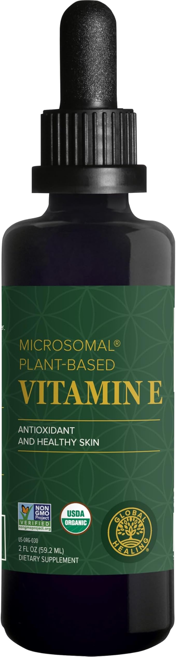 Global Healing Organic Vitamin E Liquid Drops 40 mg - Natural D-Alpha Tocopherol 15% α-tocopherol - Vegan Liquid Vitamin E Oil Oral Supplement for Skin - Low Dose Liposomal Vitamin (2 Oz)-StrideForce Fitness