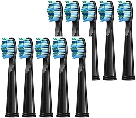 Replaceable Brush Heads Bristle Refill ，Compatibility for Seago/Fairywill Electric Toothbrush FW/SG 507/508/515/551/917/959(Black 10)