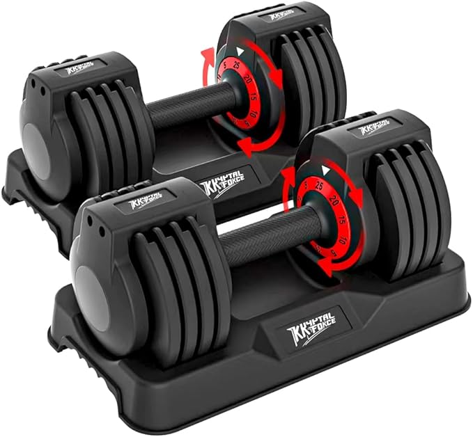 25/55lbs Adjustable Dumbbells Set, Dumbbells with Anti-Slip Metal Handle for Exercise & Fitness Fast Adjust Weight for Full Body Workout Fitness-StrideForce Fitness