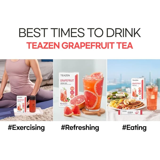 TEAZEN Grapefruit Tea, Sugar Free, Hibiscus and Green Tea, Powdered Mix Beverage from Korea, 10 Sticks, 1.76oz-StrideForce Fitness