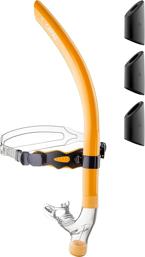 CAPAS Training Swim Snorkel for Lap Swimming, Swivel Headband Ultimate Fit Center-Mount Swimmers Snorkel with Liquid Silicone Mouthpiece Adjustable Strap, Designed for Adult Men Women-StrideForce Fitness