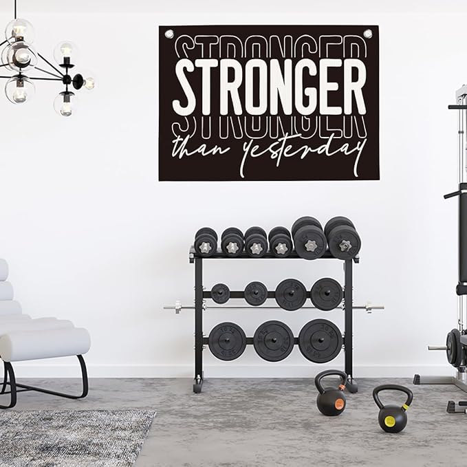 Stronger Than Yesterday Gym Motivational Wall Art Banner College Dorm Posters Gifts for Guys Men Women Gym Flag Decor for Home Gym Bedroom Workout Room 30x20 Inchs-StrideForce Fitness