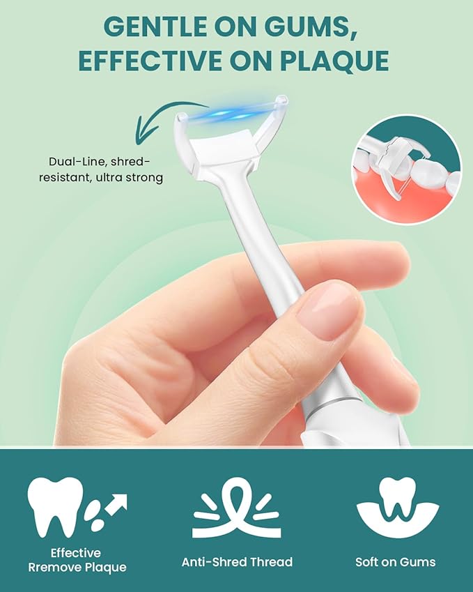 Electric Flosser for Teeth & Adults with 54 Refill Heads + 5 Speeds, Gentle Gliding Floss for Sensitive Gum Care,Water Flosser Alternative, Sonic Oscillation Deep Clean