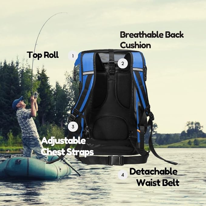 Waterproof Roll Top Kayak Backpack, Floating Outdoor Dry Sack Boating Sailing Canoeing Rafting Fishing Camping 35L Blue-StrideForce Fitness