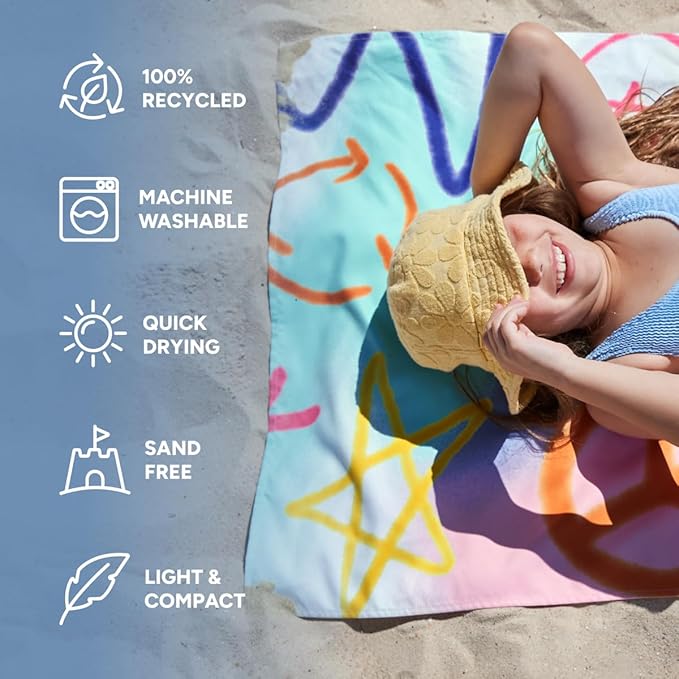 Dock & Bay Beach Towel - Quick Dry, Sand Free - Compact, Lightweight - 100% Recycled - Includes Bag - Sand to Streets - Large (160x90cm, 63x35)-StrideForce Fitness