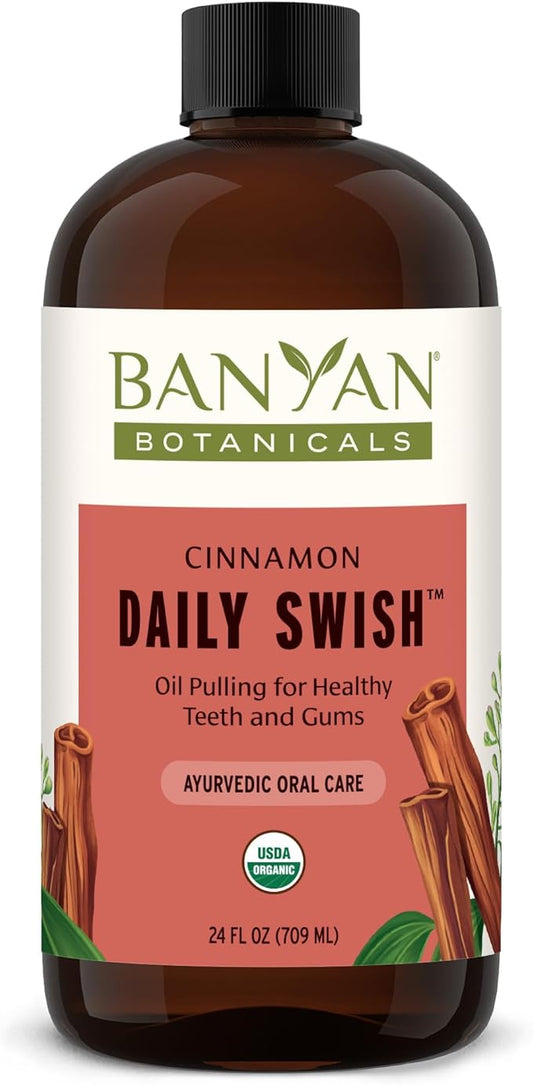 Banyan Botanicals Cinnamon Daily Swish – Organic Ayurvedic Pulling Oil with Coconut Oil – Mouthwash for Fresh Breath and Sparkling Oral Health* – 24 oz – Non GMO Sustainably Sourced Vegan