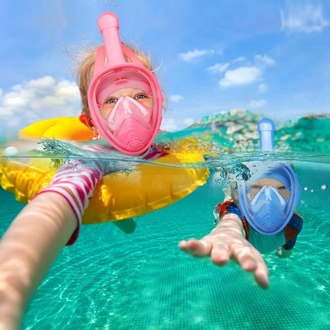 QingSong Kids Snorkel Mask Full Face, Snorkeling Set with Camera Mount, Foldable 180 Degree Panoramic View Snorkeling Gear Anti-Fog Anti-Leak-StrideForce Fitness