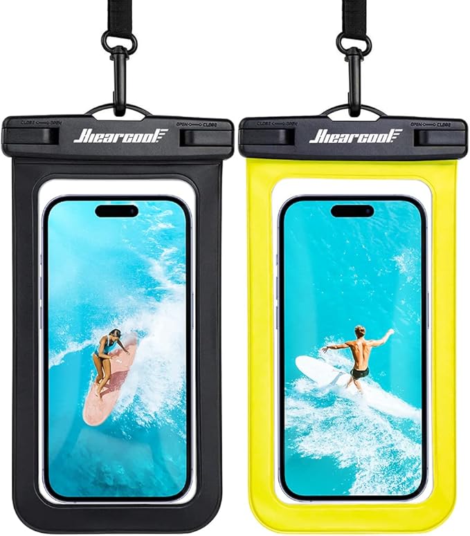 Hiearcool Waterproof Phone Pouch,Waterproof Cell Phone Dry Bag for iPhone,Universal Waterproof Case Beach Essentials for Vacation Kayak Cruise Accessories Must Haves-Black&Yellow-2Pack-StrideForce Fitness