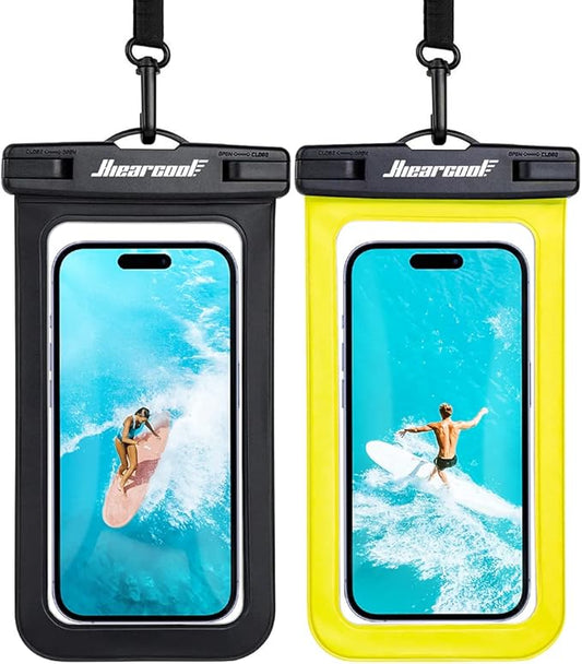 Hiearcool Waterproof Phone Pouch,Waterproof Cell Phone Dry Bag for iPhone,Universal Waterproof Case Beach Essentials for Vacation Kayak Cruise Accessories Must Haves-Black&Yellow-2Pack-StrideForce Fitness
