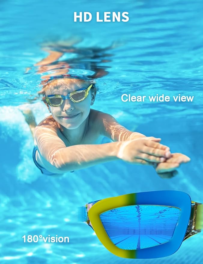Kids Swim Goggles, Swimming Goggles for Kids with Nose Clip, Earplugs, Nose Bridge for Age 3-15-StrideForce Fitness