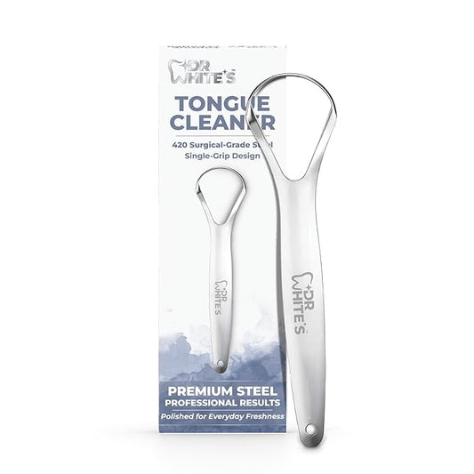 Dr. White’s Precision Tongue Care™ Collection – Single Grip Tongue Cleaner, Premium 420 Surgical-Grade Stainless Steel Tool for Daily Oral Care
