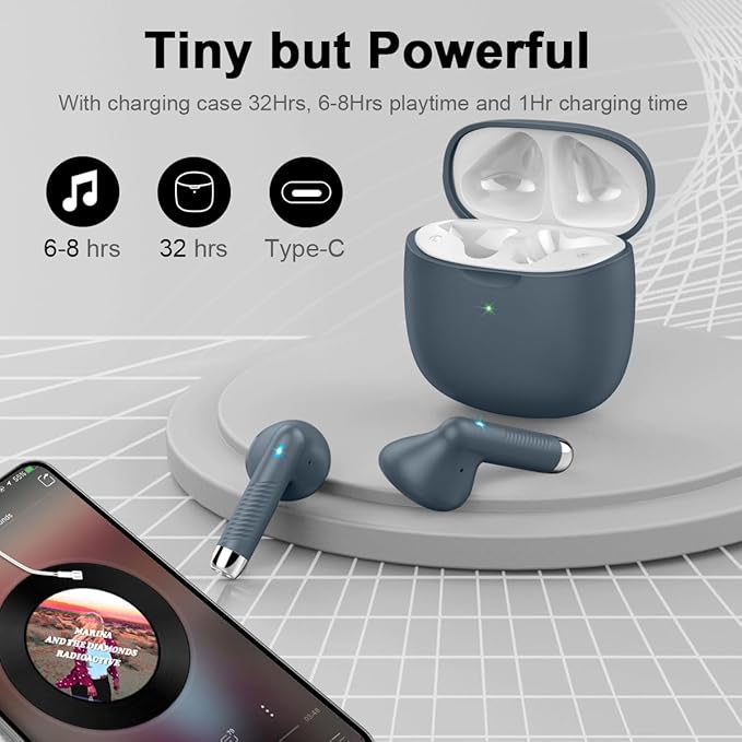 Wireless Earbuds, Bluetooth 5.4 Headphones in Ear with Noise Cancelling Mic, Bluetooth Earbuds Stereo Bass, IP7 Waterproof Sports Earphones, 32H Playtime USB C Charging Ear Buds Gray for Android iOS-StrideForce Fitness