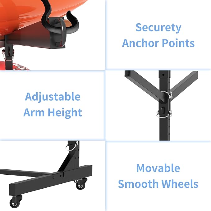 Kayak Storage Rack, Heavy Duty Kayak Stand Canoe Rack with Wheels, Freestanding Kayak Holder Stand for Kayaks, Canoes, Surfboard, Paddleboard Storage-StrideForce Fitness