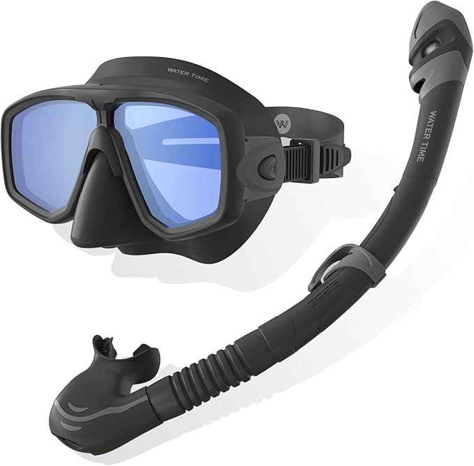 WATERTIME Snorkeling Gear for Adults, Dry Top Snorkel Set with Anti-Fog Panoramic Diving Mask & Waterproof Design, Adult Snorkel Mask for Snorkeling and Scuba Diving-StrideForce Fitness