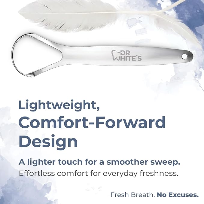 Dr. White’s Precision Tongue Care™ Collection – Single Grip Tongue Cleaner, Premium 420 Surgical-Grade Stainless Steel Tool for Daily Oral Care