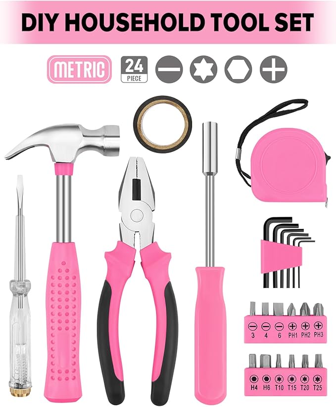 24pcs Home DIY Tool Kit for Household, Office & Garage - General Repair Small Hand Tool Set with Storage Case-StrideForce Fitness