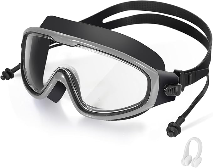 Adult Swimming Goggles,Leak-Proof,Anti-Fog Pool Glasses,Wide View Swim Goggles with Ear Plugs and Nose Clip-StrideForce Fitness