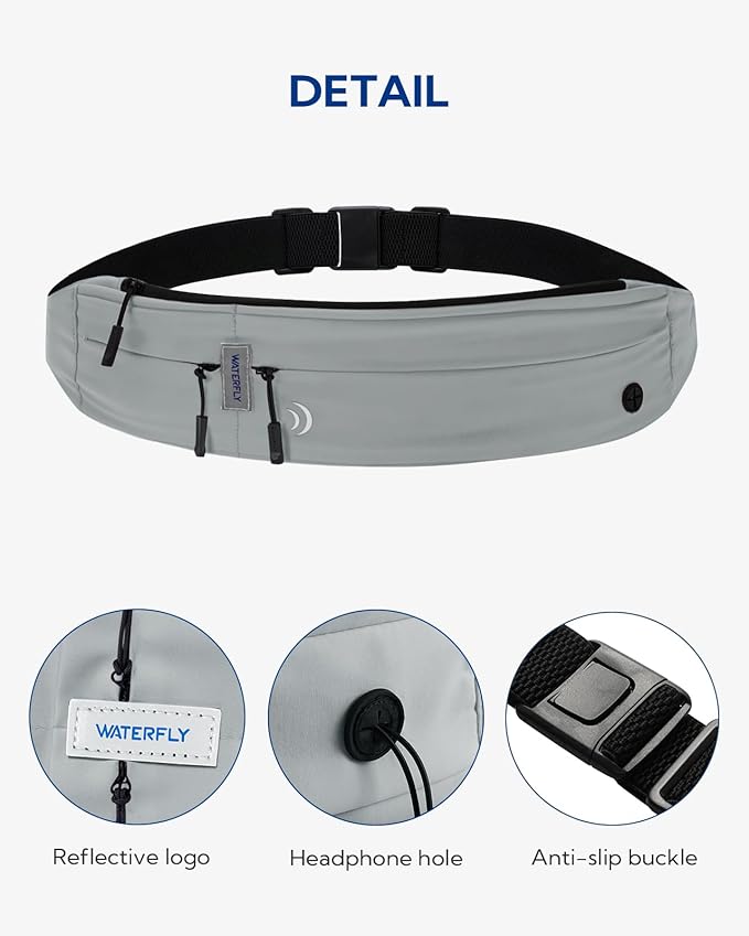 WATERFLY Running Belt Fanny Pack: Runner Marathon Jogging Waist Pack Sport Workout Exercise Fitness Phone Holder Belt for Men Women Jogger Slim Waistband-StrideForce Fitness