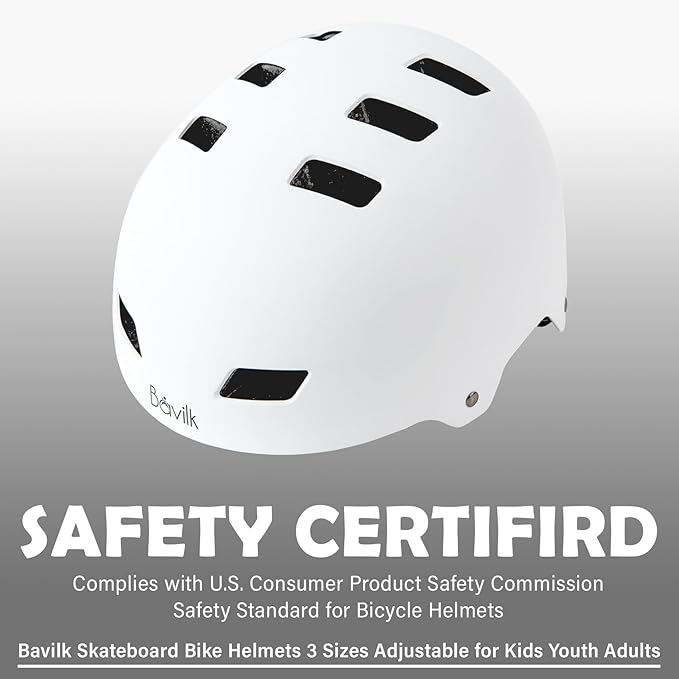 Bike Helmet 3 Sizes for Teenager Kids Youth Adults,Bavilk Skateboard Helmet Adjustable Multi-Sport Bicycle Cycling Scooter Roller Skate Inline Skating Rollerblading for Girls Boys Women Men Teen-StrideForce Fitness
