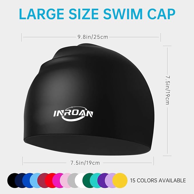 Large Thick Hair Swim Cap with Extra Room for Women Men, Premium Silicone Swimming Cap for Long Hair with Ear Plugs Nose Clip Set, Adult Waterproof Swim Hats Bathing Caps to Keep Hair Dry-StrideForce Fitness