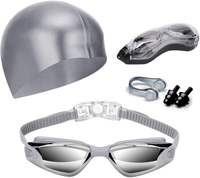 Swim Goggles Swimming Goggles No Leaking with Nose Clip, Earplugs, Swim Cap and Case for Men Women-StrideForce Fitness