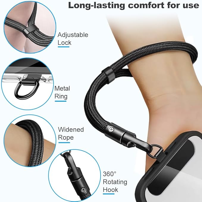Phone Wrist Strap Lanyard Strap Adjustable, Anti Theft Wrist Lanyard with Slim Tether Tab fit iPhone and Most Cell Phone – Black-StrideForce Fitness
