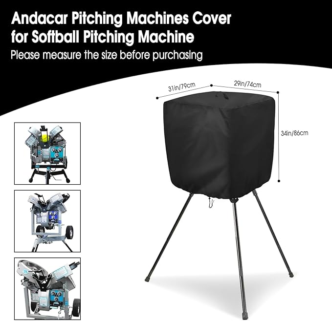 Pitching Machines Cover for Sports Attack Junior Hack Attack Softball Pitching Machine, 600D Waterproof Baseball Pitching Machines Cover, Black-StrideForce Fitness