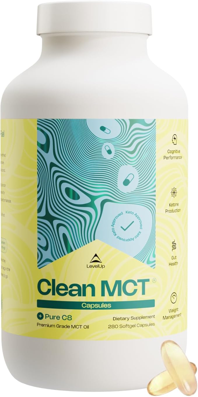 LevelUp Clean MCT Oil Capsules - 100% Caprylic C8 for Energy, Focus, Weight Management, Gut Health, Brain Superfuel - Keto Supplement for Ketogenic Diet and Ketones - Non-GMO (280 Count)-StrideForce Fitness