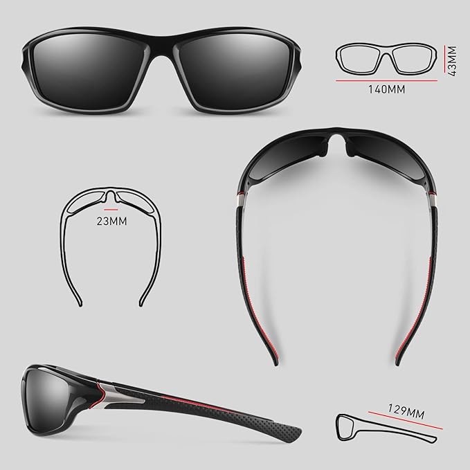 Polarized Sports Sunglasses for Men Women,Fishing Driving Rectangular Goggles UV400 Protection-StrideForce Fitness