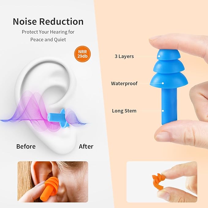 Ear Plugs for Swimming, Soft Ear Plugs for Sleeping Noise Cancelling, Reusable Ear Plugs for Noise Reduction, Ear Protection, Silicone Earplugs for Swimming, Sleeping, Snoring, Work, Concerts, 8 Pairs-StrideForce Fitness
