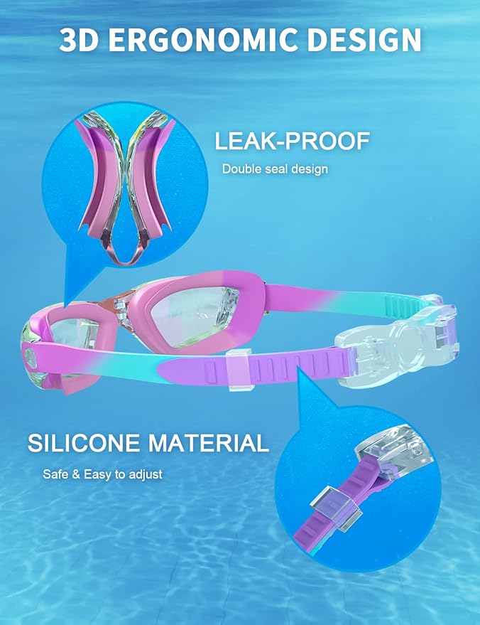 Kids Swim Goggles, Swimming Goggles for Kids with Nose Clip, Earplugs, Nose Bridge for Age 3-15-StrideForce Fitness