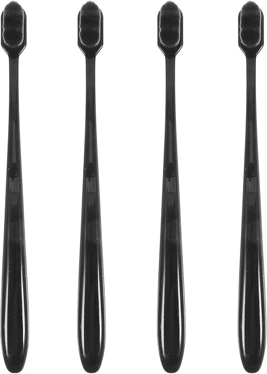 Soft Bristle Toothbrushes for Adults 4pcs Manual Small Travel Toothbrushes Black Curved Handle Ultra-Fine Bristles for Sensitive Teeth and Gum Care Random Color Random Color