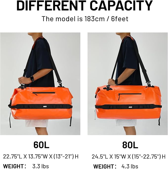 MIER Large Waterproof Duffel Bag Rolltop Dry Backpack Duffle Bags for Kayaking, Rafting, Boating, Swimming, Camping, Travel, Gym, Beach, 60L/80L-StrideForce Fitness