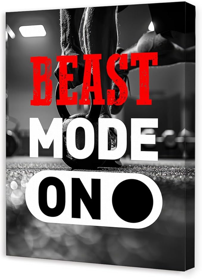 Inspirational Gym Wall Decor,Fitness Quotes Wall Art,Beast Mode on Canvas Wall Decor for Home Gym-StrideForce Fitness